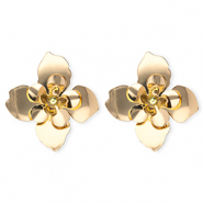 Boucles d'oreilles&nbsp;/&nbsp;puces accroche-regard fleur avec tige en acier inoxydable Dor&eacute;
