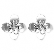 Boucles d'oreilles&nbsp;/&nbsp;puces accroche-regard fleur avec tige en acier inoxydable Argent&eacute;