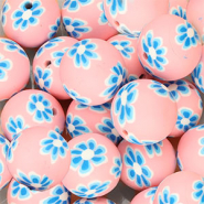 Perles en silicone 18 mm rond avec fleurs peintes à la main Rose-bleu foncé-blanc