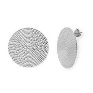 Boucles d'oreilles puces en acier Inox rond Argent&eacute;
