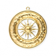 Breloques en acier Inox cercle avec soleil Dor&eacute;