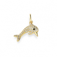 Métal TQ laiton breloques dauphin avec strass Doré-transparent-noir