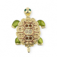 Broches tortue avec strass Dor&eacute;-cristal-vert