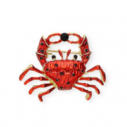 Broches crabe avec strass Dor&eacute;-rouge-noir