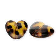 Perles acryliques c&oelig;ur avec imprim&eacute; l&eacute;opard Marron ambre transparent