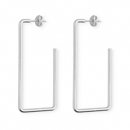 Boucles d'oreilles / puces en acier Inox rectangle Argenté