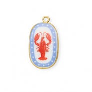 Breloques en céramique ovale avec cancer Doré-blanc-bleu-rouge
