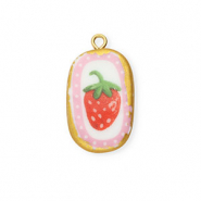 Breloques en céramique ovale avec fraise Doré-blanc-rouge-rose-vert