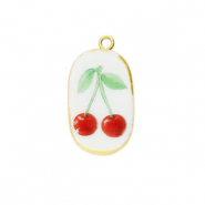 Breloques en céramique ovale avec cerises Doré-blanc-rouge-vert