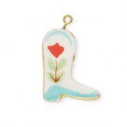 Breloques en céramique botte de cow-boy avec fleur Doré-blanc-rouge-vert-bleu turquoise