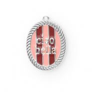 BY31&reg; Breloques en laiton Eco-brass avec &eacute;maill&eacute;e ovale Ciao bella"" Argent&eacute;-rose clair-rouge