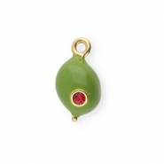 BY31&reg; Breloques en laiton Eco-brass avec &eacute;maill&eacute;e olive Dor&eacute;-verte olive-rouge