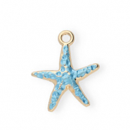 Breloques en m&eacute;tal &eacute;maill&eacute;e &eacute;toile de mer Dor&eacute;-bleu clair