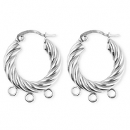 BY31&reg; Appr&ecirc;ts en acier Inox boucles d'oreilles&nbsp;/&nbsp;puces cr&eacute;oles torsad&eacute; avec 3 anneaux Argent&eacute;