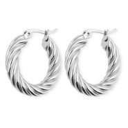 BY31&reg; Boucles d'oreilles / cr&eacute;oles en acier Inox torsad&eacute; Argent&eacute;