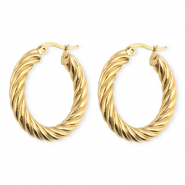 BY31&reg; Boucles d'oreilles / cr&eacute;oles en acier Inox torsad&eacute; Dor&eacute;