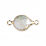 Perles d'eau douce imparfaites connecteur rond Dor&eacute;-Blanc naturel