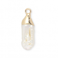 Perles d'eau douce imparfaites breloque tooth Dor&eacute;-Blanc naturel