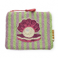 BY31® Trousse coquille avec perle Vert pastel-lilas-aubergine-blanc cassé-blanc
