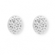 Apprêts en acier Inox boucles d'oreilles / puces d’oreilles ovale avec anneau Argenté
