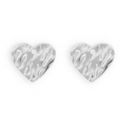 Appr&ecirc;ts en acier Inox boucles d'oreilles / puces d&rsquo;oreilles coeur avec anneau Argent&eacute;