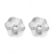Appr&ecirc;ts en acier Inox boucles d'oreilles&nbsp;/&nbsp;puces d&rsquo;oreilles fleur avec anneau Argent&eacute;