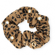 Elastique pour cheveux chouchou imprim&eacute; l&eacute;opard avec anneaux Marron bronze-noir-dor&eacute;