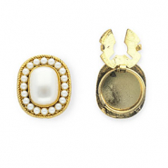 Cache-boutons ovale avec imitations perles Dor&eacute; antique-blanc
