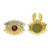 Cache-boutons &oelig;il avec strass et imitations perles Dor&eacute;-rouge-cristal-blanc