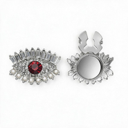 Cache-boutons &oelig;il avec strass et imitations perles Argent&eacute;-rouge-cristal-blanc