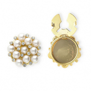 Cache-boutons avec strass et imitations perles Dor&eacute;-blanc