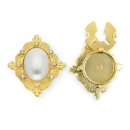 Cache-boutons ovale avec imitations perle et strass Dor&eacute;-blanc-cristal