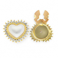 Cache-boutons coeur avec imitations perle et strass Dor&eacute;-blanc-cristal