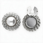 Cache-boutons en acier Inox rond avec imitations perle Argent&eacute;-blanc