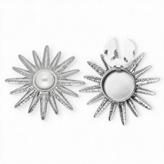 Cache-boutons en acier Inox soleil avec imitations perle Argent&eacute;-blanc
