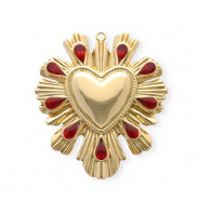 Breloques en acier Inox émail coeur Doré-rouge