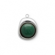 Breloques en acier Inox Jade organique ovale Argenté-vert