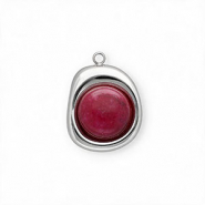 Breloques en acier Inox Jade organique ovale Argenté-violet magenta