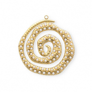 Breloques en acier Inox spirale avec imitations perles Doré-blanc