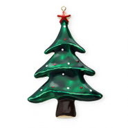 Breloques en acier Inox émail sapin de Noël Doré-vert foncé-marron-rouge-blanc