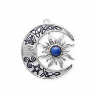 Breloques en acier Inox émail lune et soleil Argenté-bleu foncé-blanc