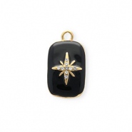 Breloques en acier Inox émail et strass rectangle avec étoile Doré-noir-cristal