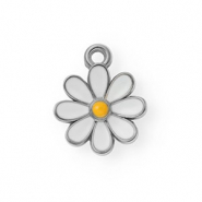 Breloques en acier Inox émail marguerite Argenté-blanc-orange