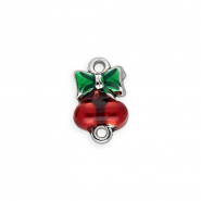 Apprêts en acier Inox connecteur émail cerises avec nœud Argenté-rouge-vert