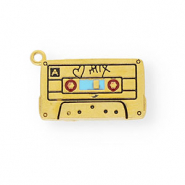 Breloques en acier Inox émail cassette audio Doré-bleu clair-rouge