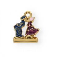 Breloques en acier Inox émail couple qui s’embrasse Doré-bleu-violet