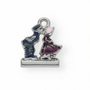 Breloques en acier Inox émail couple qui s’embrasse Argenté-bleu-violet