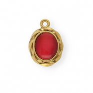 Breloques en acier Inox émail ovale Doré-rouge