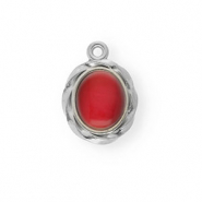 Breloques en acier Inox émail ovale Argenté-rouge