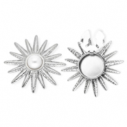 Cache-boutons en acier Inox soleil avec imitations perle Argent&eacute;-blanc